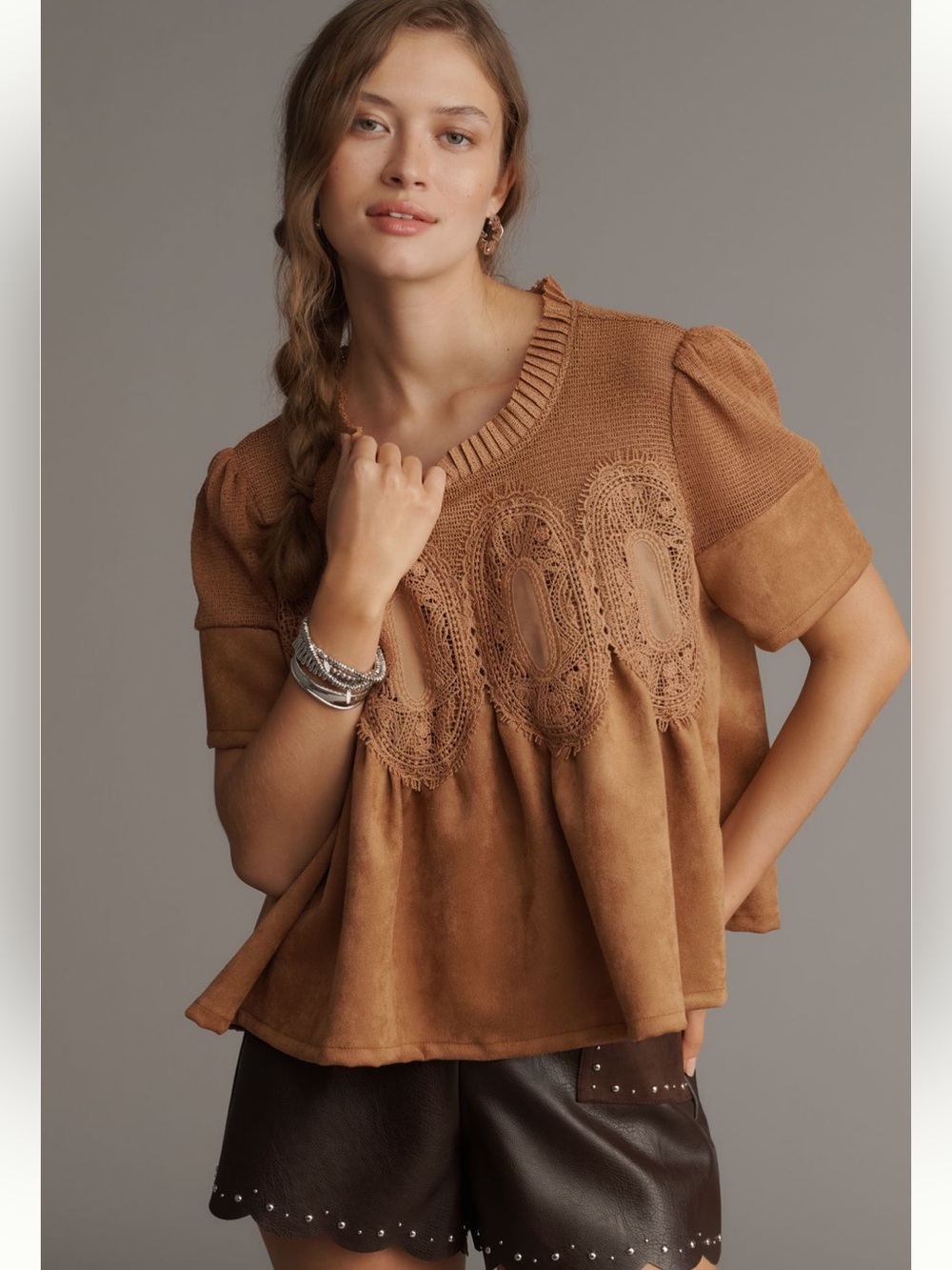 Iris Short Sleeve Sueded Blouse